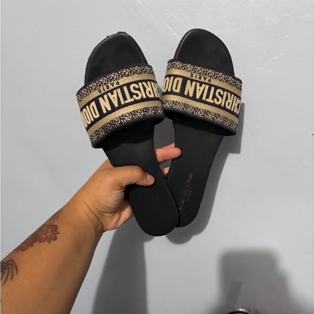 Dior Navy and Tan Women's Slippers - Picture 2 of 5